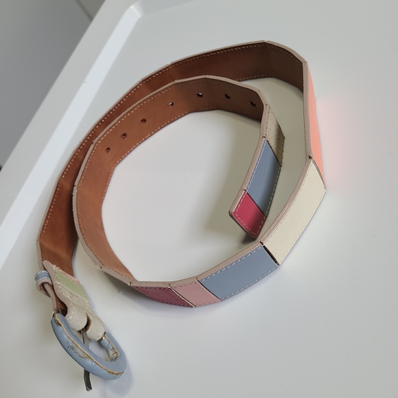 Tanner Beautiful Colorblock Genuine Leather Belt Womens Large Suede Patch ITALY‎ main image 5